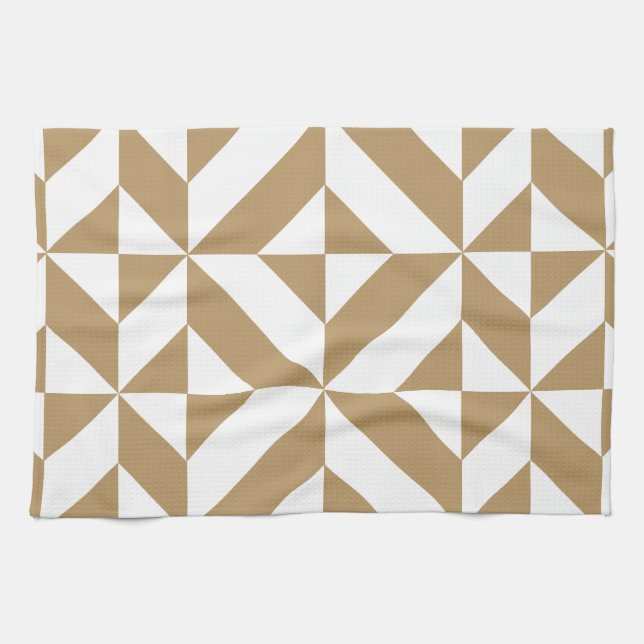 Warm Brown Geometric Deco Cube Pattern Kitchen Towel (Horizontal)