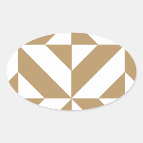 Warm Brown Geometric Deco Cube Pattern Oval Sticker