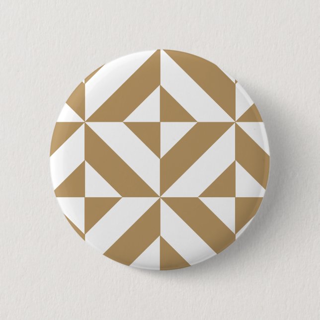 Warm Brown Geometric Deco Cube Pattern Pinback Button (Front)