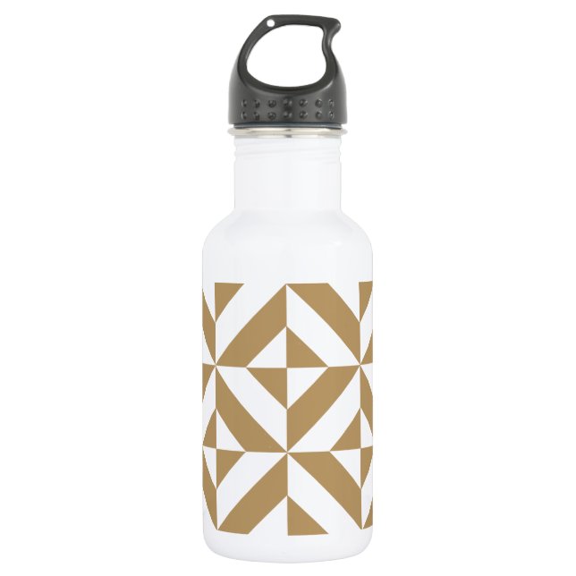 Warm Brown Geometric Deco Cube Pattern Stainless Steel Water Bottle (Front)