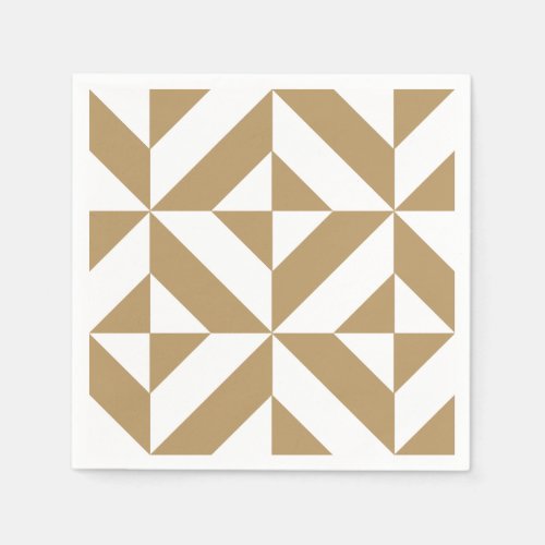 Warm Brown Geometric Deco Pattern Paper Napkins