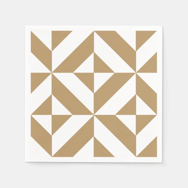 Warm Brown Geometric Deco Pattern Paper Napkins (Front)