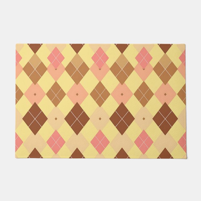 Warm Brown Pink Argyle Pattern Doormat (Front)