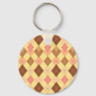 Warm Brown Pink Argyle Pattern Keychain