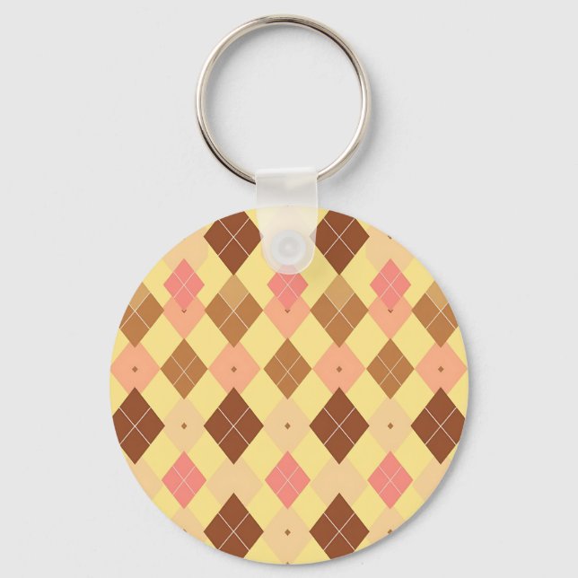 Warm Brown Pink Argyle Pattern Keychain (Front)