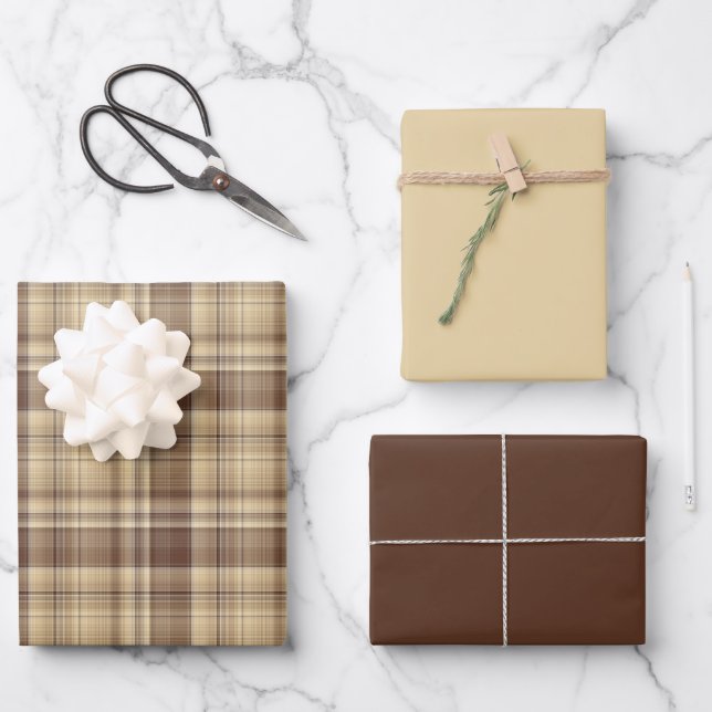 Warm Brown Plaid Wrapping Paper (Front)