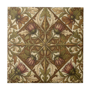 Warm Brown Thistle Floral Pattern Victorian Ceramic Tile