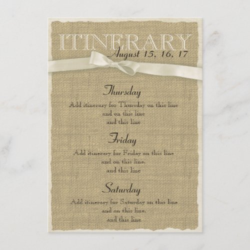 Warm Burlap and Bow Itinerary Announcement