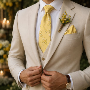 Warm Butter Yellow Mimosa Citrus Botanical Neck Tie