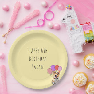 Warm Buttercream Yellow - Corgi Birthday Paper Plates