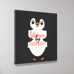 Warm by nature: Adorable Penguin with Playful Text Canvas Photo Tile