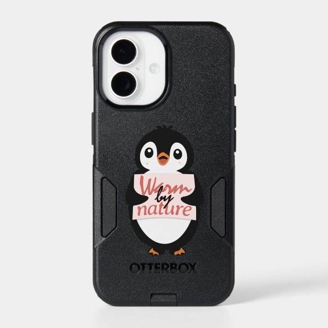 Warm by nature: Adorable Penguin with Playful Text Otterbox iPhone Case (Back)