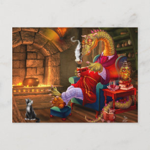 Warm By The Fire Cartoon Dragon Postcard