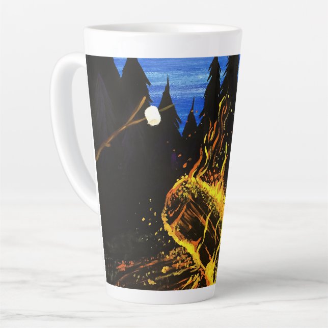 Warm Campfire Sunset Wilderness Scene for Cozy Latte Mug (Left Angle)