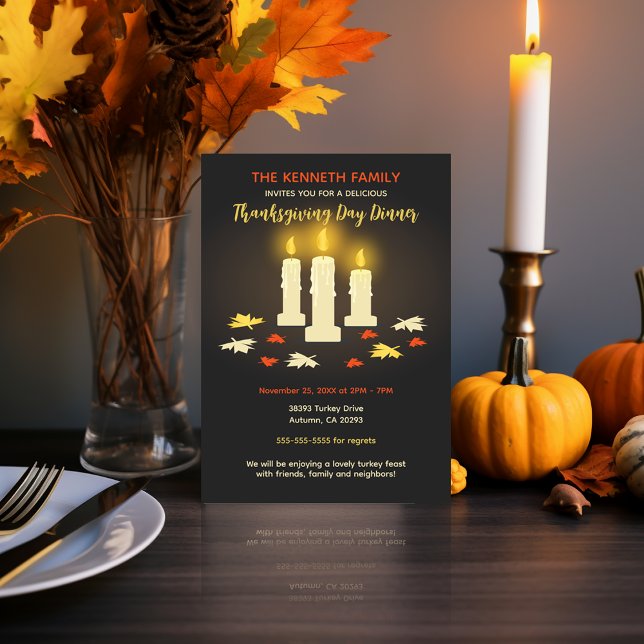 Warm Candles Colorful Leaves Thanksgiving Dinner Invitation (Warm Candles Colorful Leaves Thanksgiving Dinner Invitation)