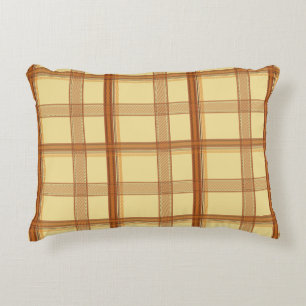 Warm Caramel Brown Plaid Aesthetic Accent Pillow