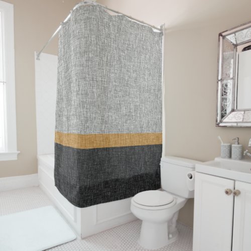 Warm Charcoal Grey Caramel Yellow Stripe Block Shower Curtain