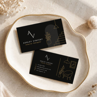 Warm Charcoal Luxury Interior Designer Business Card