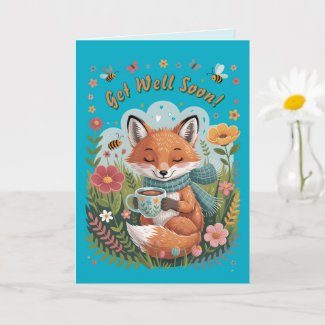 Warm & Cheerful Cozy Woodland Fox Get Well Soon! Card