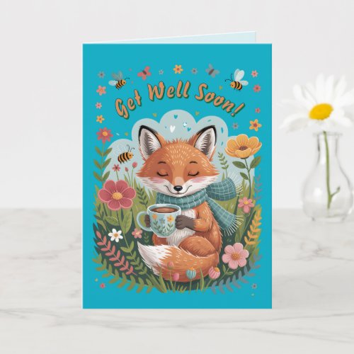 Warm & Cheerful Cozy Woodland Fox Get Well Soon! Card