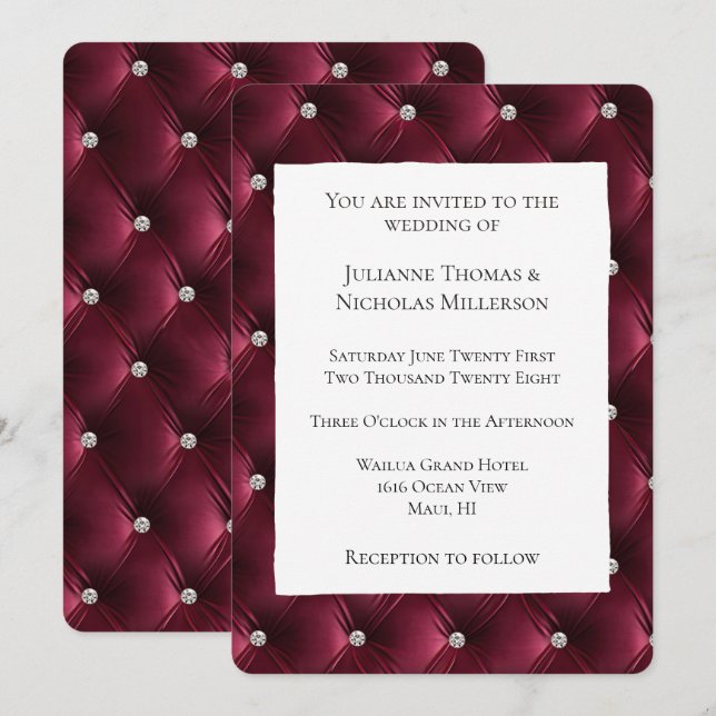 Warm Chic Deep Burgundy Red Faux Velvet Wedding  Invitation (Front/Back)