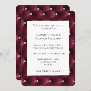 Warm Chic Deep Burgundy Red Faux Velvet Wedding Invitation