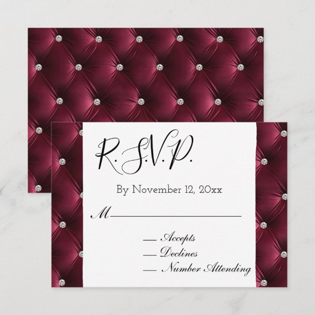 Warm Chic Deep Burgundy Red Velvet Wedding RSVP Enclosure Card (Front/Back)