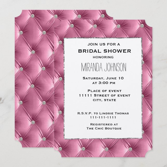 Warm Chic Pink Faux Velvet Bridal Shower Invitation (Front/Back)