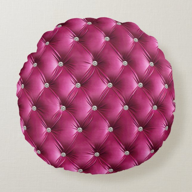 Warm Chic Pink Faux Velvet Round Pillow (Front)
