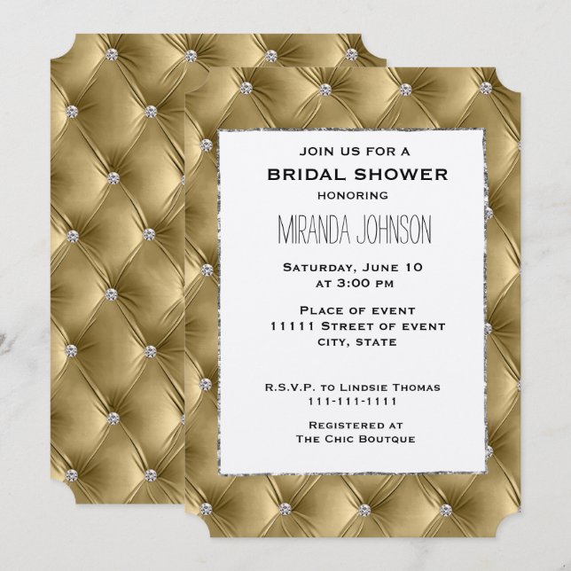 Warm Chic Soft Gold Faux Velvet Bridal Shower Invitation (Front/Back)