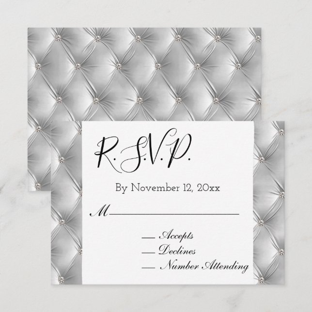 Warm Chic Soft Grey Faux Velvet Wedding RSVP Enclosure Card (Front/Back)