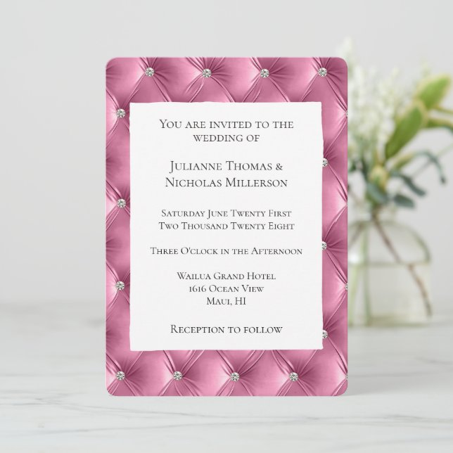 Warm Chic Soft Pink Faux Velvet Wedding Invitation (Standing Front)