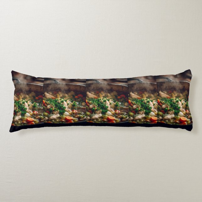 Warm Chicken Soup Steam Art – Rustic Home Cooking  Body Pillow (Front)