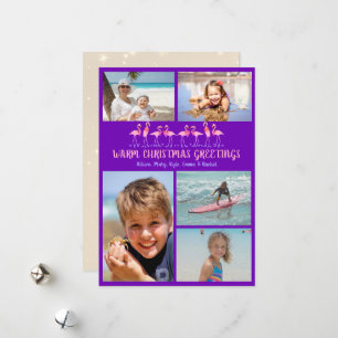 Warm Christmas Greetings Flamingos Photo Collage Holiday Card
