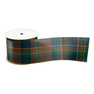 Warm Christmas Navy Blue and Orange Plaid Flannel Satin Ribbon