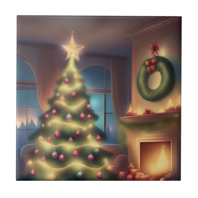 Warm Christmas Tree Ceramic Tile (Front)