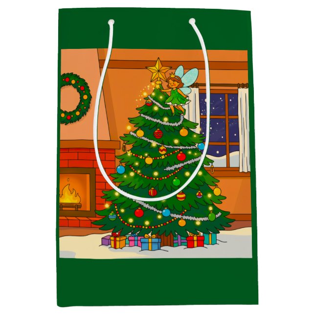 WARM CHRISTMAS TREE TREE DESIGN MEDIUM GIFT BAG (Front)