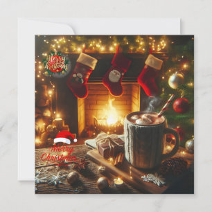 Warm Christmas Wishes by the Fireplace Holiday Card