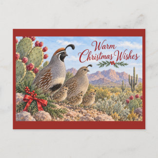 Warm Christmas Wishes - Gambel Quail Family Postcard