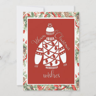 Warm Christmas Wishes Sweater Faux Papercut Holiday Card