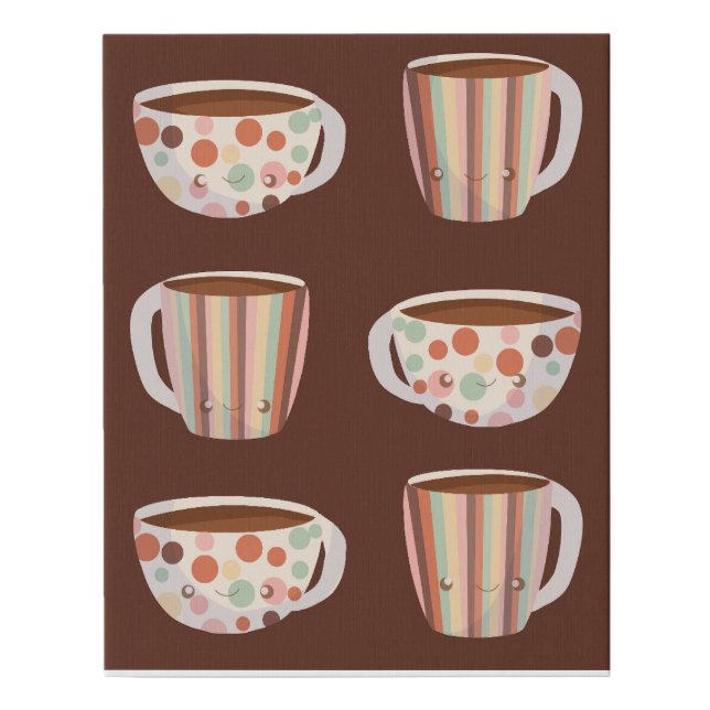 Warm Circle Pattern On Cups Of Coffee Faux Canvas Print (Front)