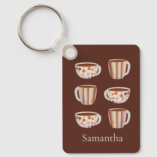 Warm Circle Pattern On Cups Of Coffee Keychain (Front)