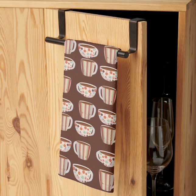 Warm Circle Pattern On Cups Of Coffee Kitchen Towel (Thirds Fold)