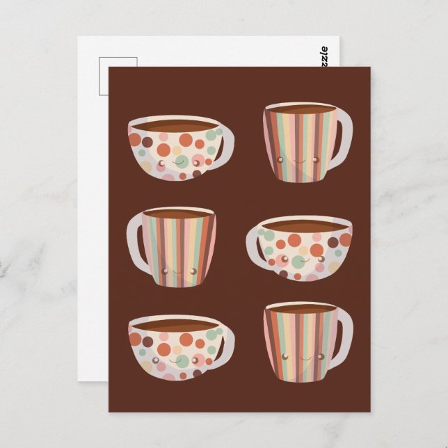 Warm Circle Pattern On Cups Of Coffee Postcard (Front/Back)