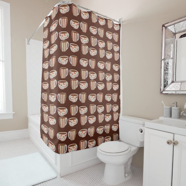 Warm Circle Pattern On Cups Of Coffee Shower Curtain (In Situ)