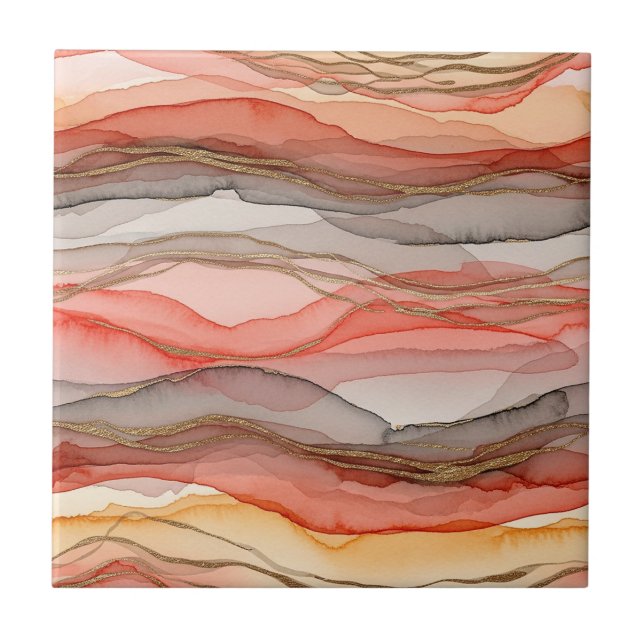 Warm Clay Gold Veined Marble Abstract Ceramic Tile (Front)