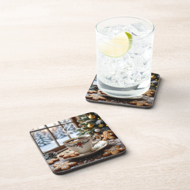 Warm Coffee and Gingerbread Cookies Christmas Beverage Coaster (Right Side)