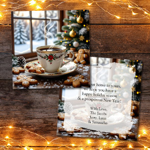 Warm Coffee and Gingerbread Cookies Christmas Card