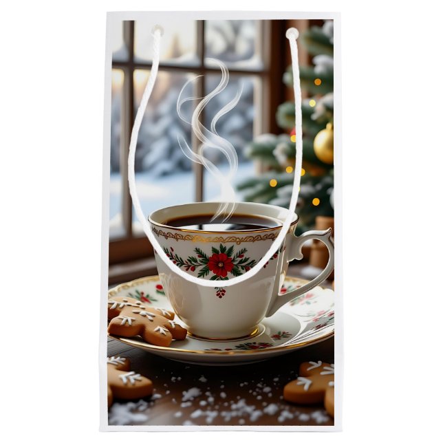 Warm Coffee and Gingerbread Cookies Christmas Small Gift Bag (Front)
