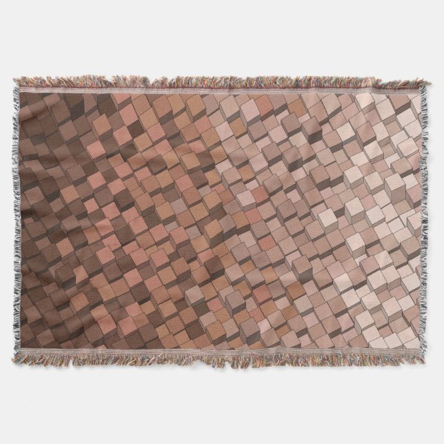 Warm Coffee Geometric 3D Cube Pattern Blanket (Front)